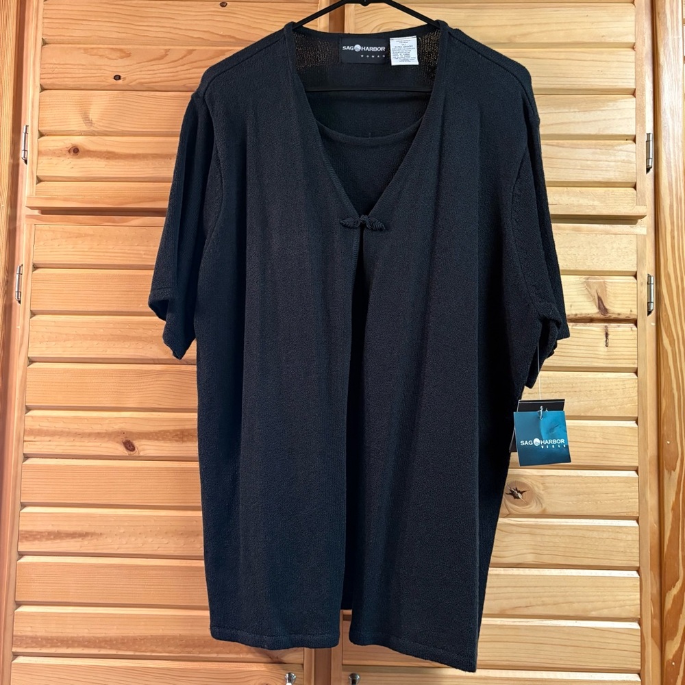 Sag Harbor Women’s 2FER Sweater Blouse, Black, Size 1X, NWT